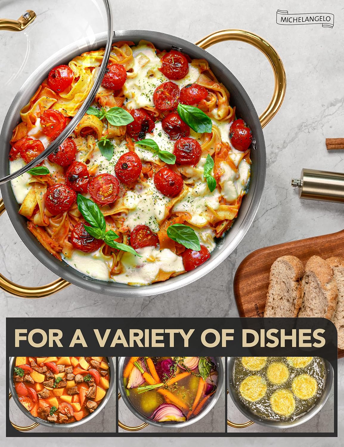 MICHELANGELO Stainless Steel Stock Pots - 8 Quart Pot with Lid, Soup Pot Induction Compatible, Cooking Pots with Riveted Handle, Oven & Dishwasher Safe