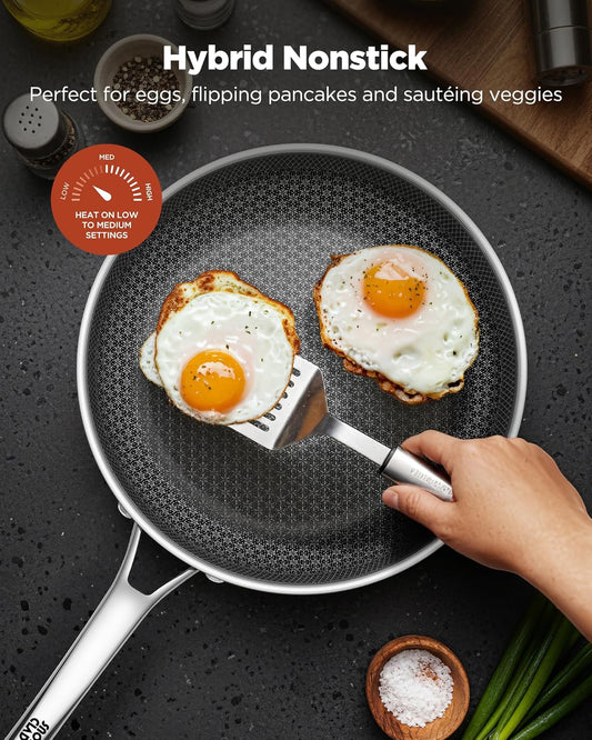 Non Stick Frying Pans Set, 10 pcs, Hybrid Frying Pans Nonstick,non stick Skillets Stainless Steel, Dishwasher & Oven-Safe, Induction Compatible Cooking Pan, PFOA Free Cookware