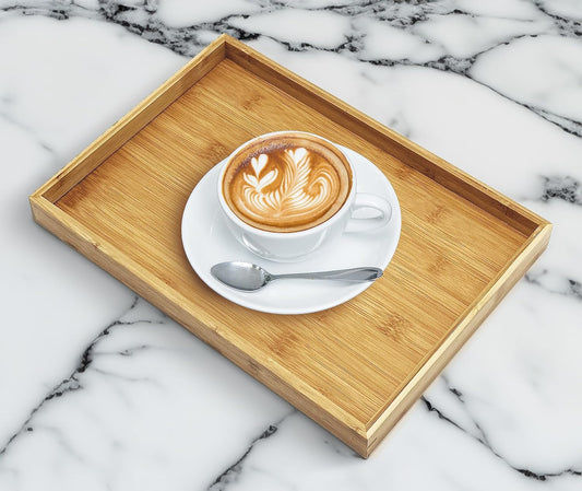 Bam & Boo Natural Bamboo Serving Tray Modern Rectangular (Bamboo, 13” x 9" x 1.2") for Food, Drinks, Decor, Vanity in Home, Kitchen, Bathroom, Coffee Table, Bed