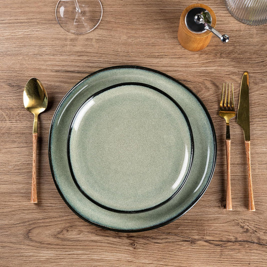 AmorArc Ceramic Dinnerware Sets,Handmade Reactive Glaze Stoneware Plates and Bowls Set,Highly Chip and Crack Resistant | Dishwasher & Microwave Safe Dishes Set,Service for 4 (12pc)