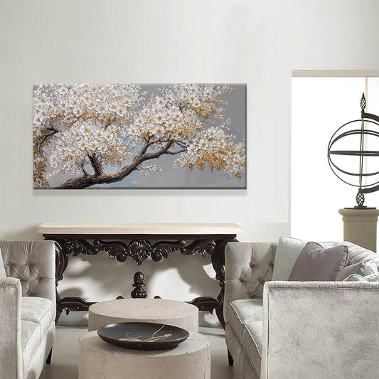 Canvas Wall Art Decor White Flowers On Tree Artwork Wall Decor Living Room Canvas Prints Modern Wall Art For Office Kitchen Canvas Prints Decor 24x48 Inch