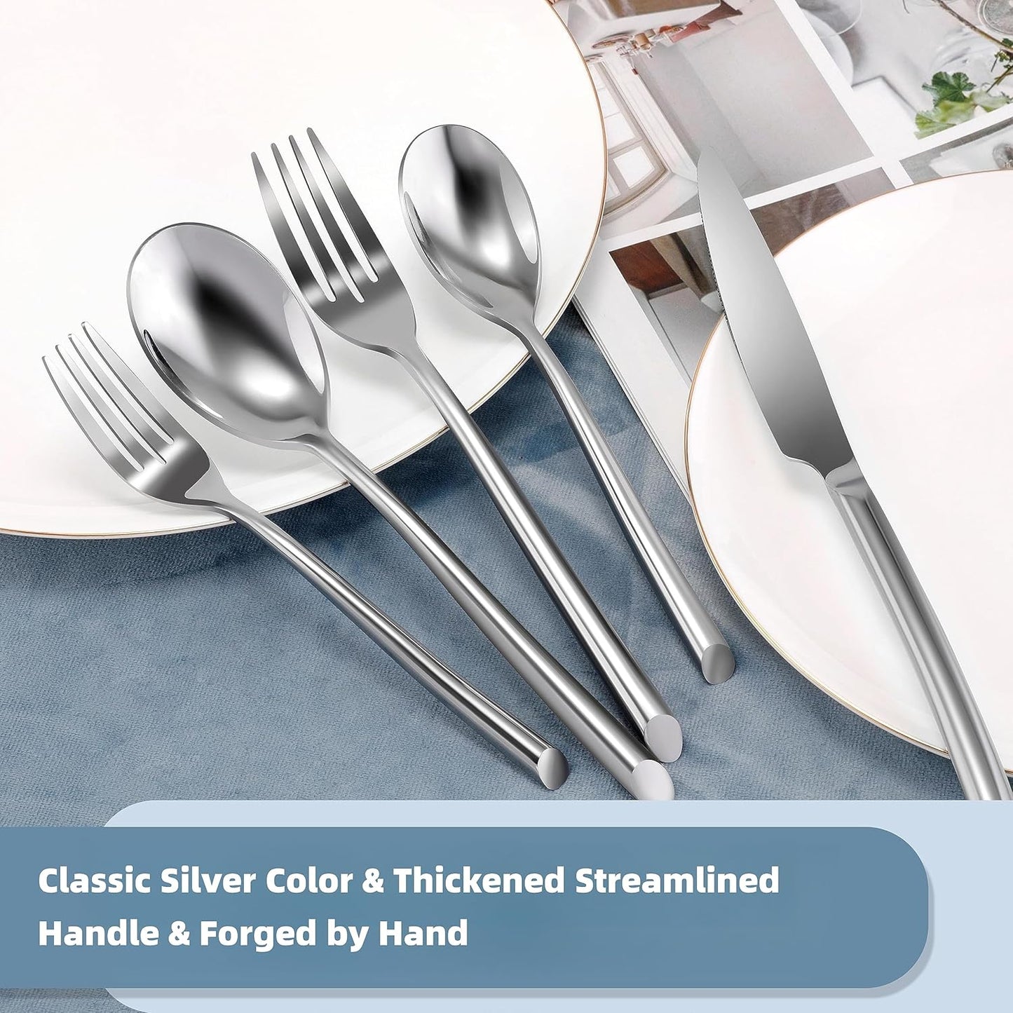 DEACORY Silverware Set Flatware Set Stainless Steel Cutlery Set with Streamlied Handle Mirror Finished Heavy 20 Pieces Home Kitchen Daily Use Wedding Housewarming Gift Dishwasher Safe Service for 4