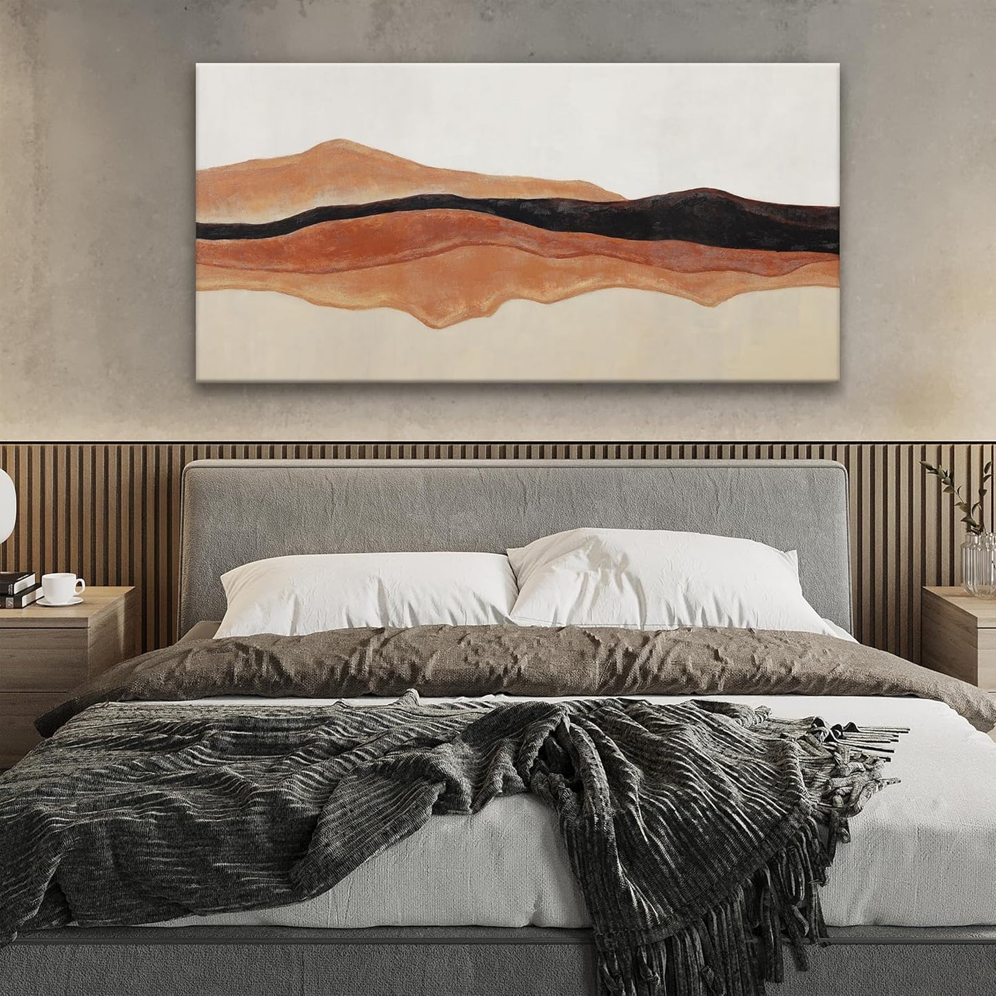 QSQ Abstract Wall Art Decor Red Brown White Wall Art Painting Canvas Art Wall Decor Prints Minimalist Abstract Art For Living Room Wall Bedroom Kitchen Office Artwork 24" × 48"