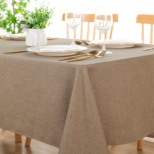 DWCN Square Faux Linen Tablecloth - Textured Waterproof Spill-Proof Wrinkle and Stain Resistant Table Cloth Decorative Fabric Farmhouse Table Cover for Kitchen Dining Party, 54 x 54 Inch, Khaki