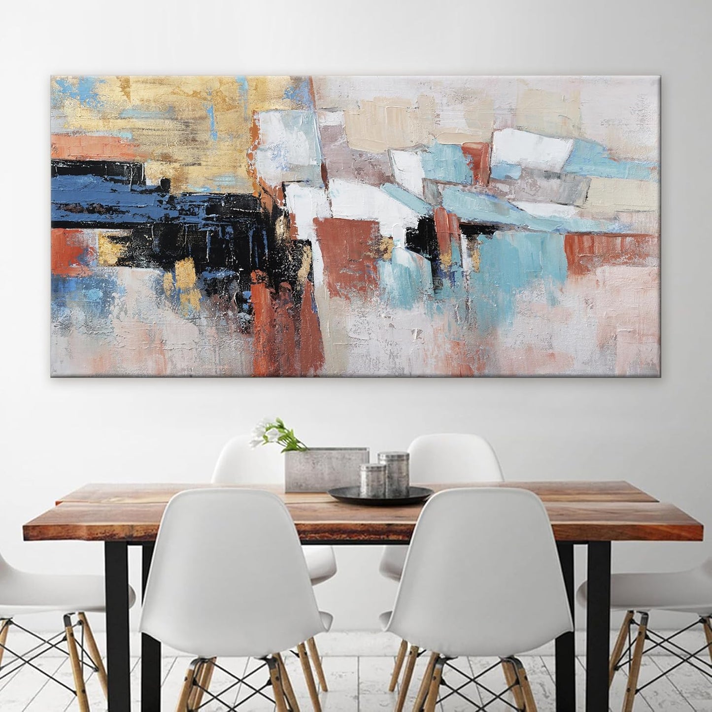Canvas Wall Art Decor Large Wall Art For Living Room Abstract Art Blue Gold Wall Art Decor Large Canvas Art Work Colorful Abstract Wall Art Prints For Bedroom Office Kitchen Wall Decor 29"x58"