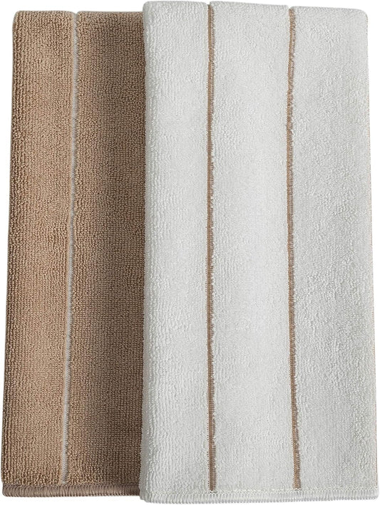 Microfiber Kitchen Towels - Super Absorbent, Soft and Solid Color Dish Towels, 8 Pack (Stripe Designed Brown and White Colors), 26 x 18 Inch