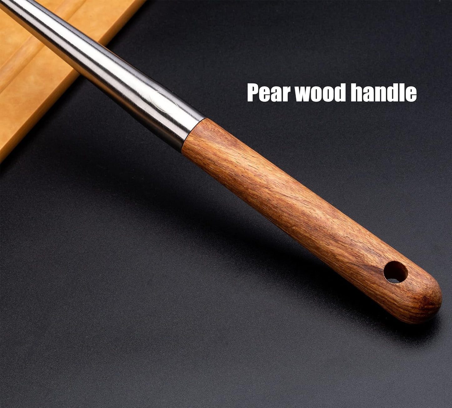 FJNATINH Soup Ladle, 17inches Ladle for wok, 304 Stainless Steel Soup Spoon Cooking Spoon for Kitchen with Wooden Handle