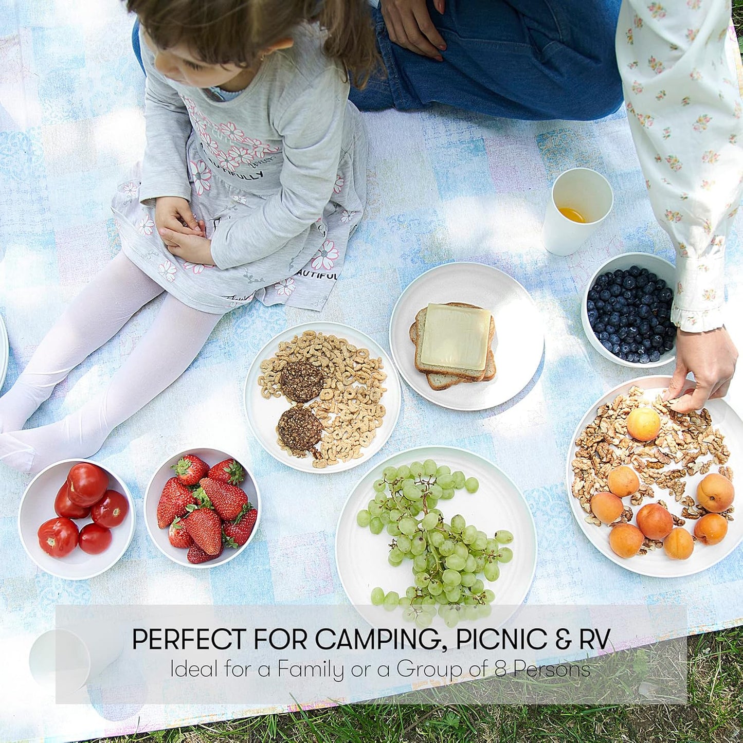 Wheat Straw Dinnerware Sets | Unbreakable Dinnerware Sets | Dishwasher Microwave Safe Dinnerware | Eco Friendly Non Breakable Dinnerware Sets | RV Outdoor Camping (White, Service for 8 (32 pcs))