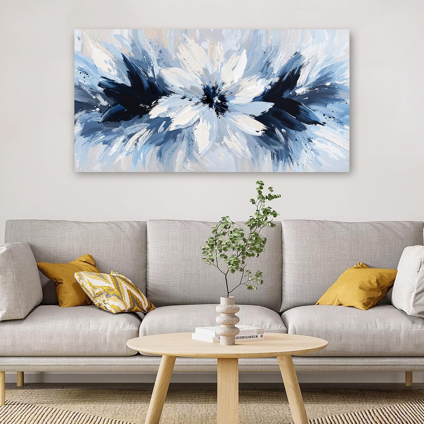 Canvas Wall Art Decor Wall Art Pictures For Living Room White Flower Wall Art Prints Modern Blue Wall Art Decorations 20" X 40" Abstract Canvas Art Wall Decor Artwork for Walls Bedroom Office Decor