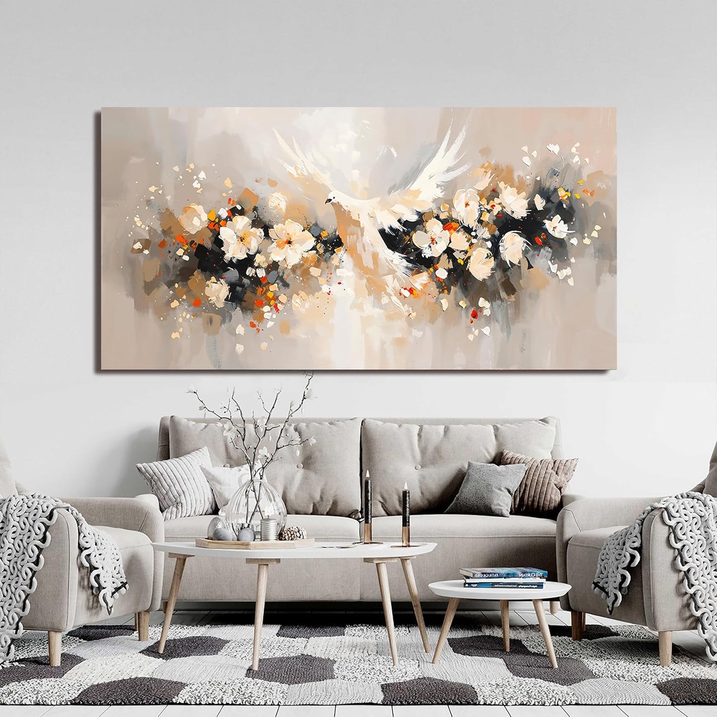 Large Canvas Wall Art Decor Wall Art Pictures for Living Room Colorful Flowers Wall Art Prints Artwork for Walls Oversized Dove of Peace Wall Art Art Work for Wall Decor Home Office Decor 29" X 58"
