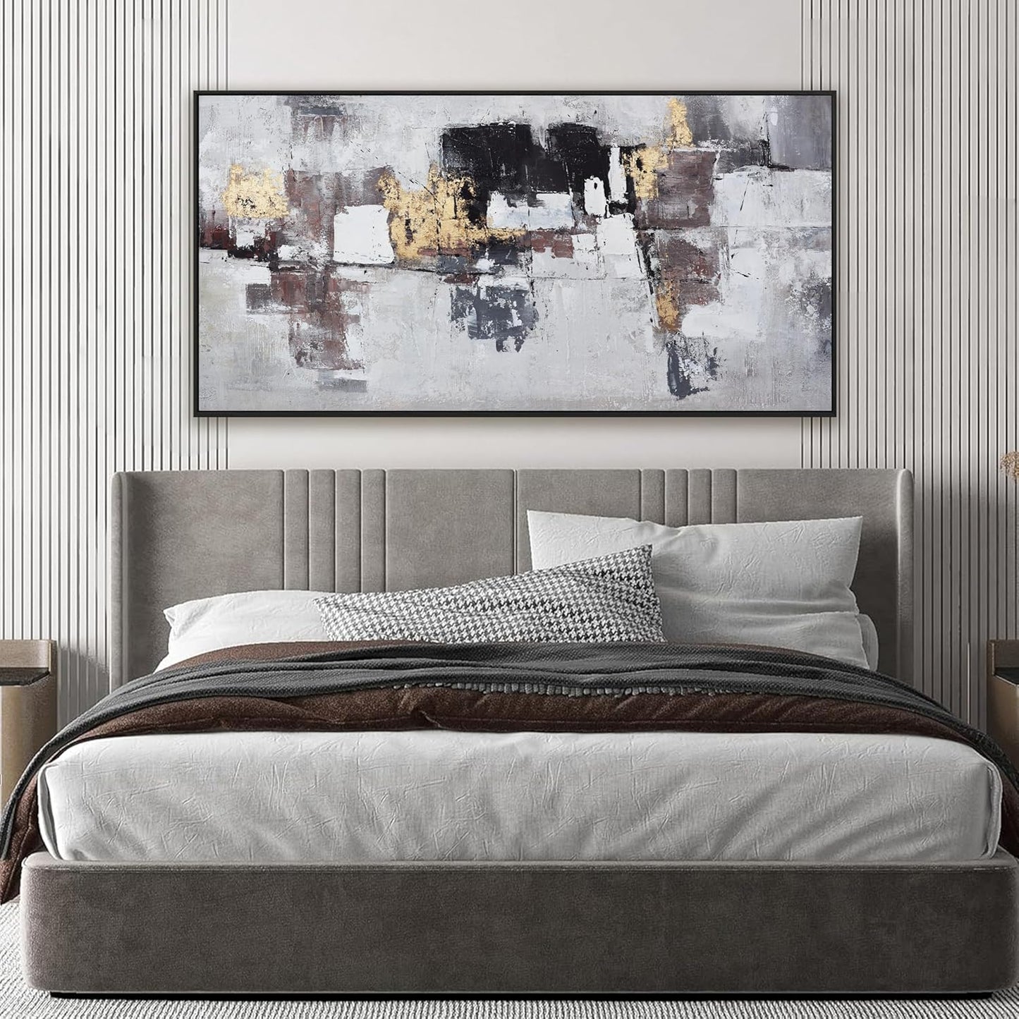 Abstract Wall Art Small Size Black And Gold Wall Decor Framed Home Decoration Artwork Decor Modern Canvas Painting Living Room Decor For Bedroom Office Wall Decor 20"X40"