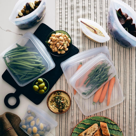 Stasher Premium Silicone Reusable Food Storage Bags, 6-Pack, Clear, Multi-Use Food Storage Bags, Lunch Bag, Travel Containers, BPA Free, Leak-free, Dishwasher-Safe, Eco-friendly