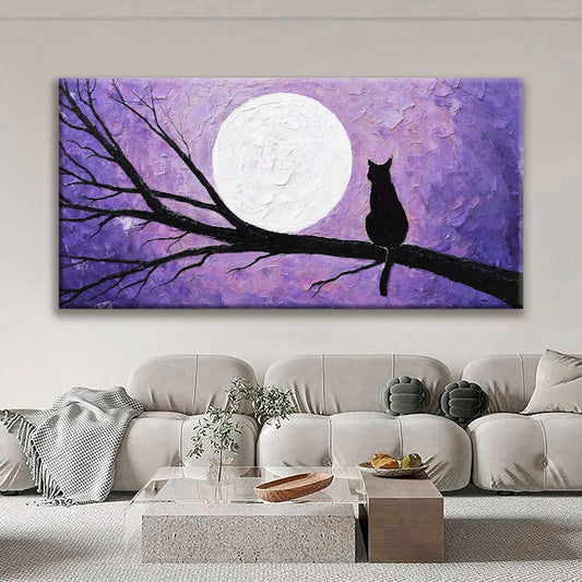 QSQ Cat Wall Art For Living Room Prints Painting Canvas Art Wall Decor Funny Monet Cat Under The Moonlight Abstract Wall Art Posters Picture For Bedroom Office Home Wall Decor Aesthetic 29" × 58"