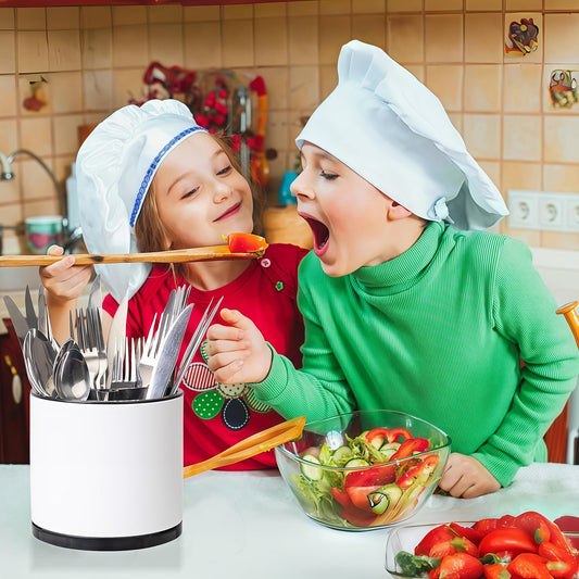 Utensil Holder,360°Rotating Kitchen Utensil Holder For Counter,Cooking Silverware Organizer Stainless Steel Caddy Flatware Spoon Spatula Tool Cutlery Container