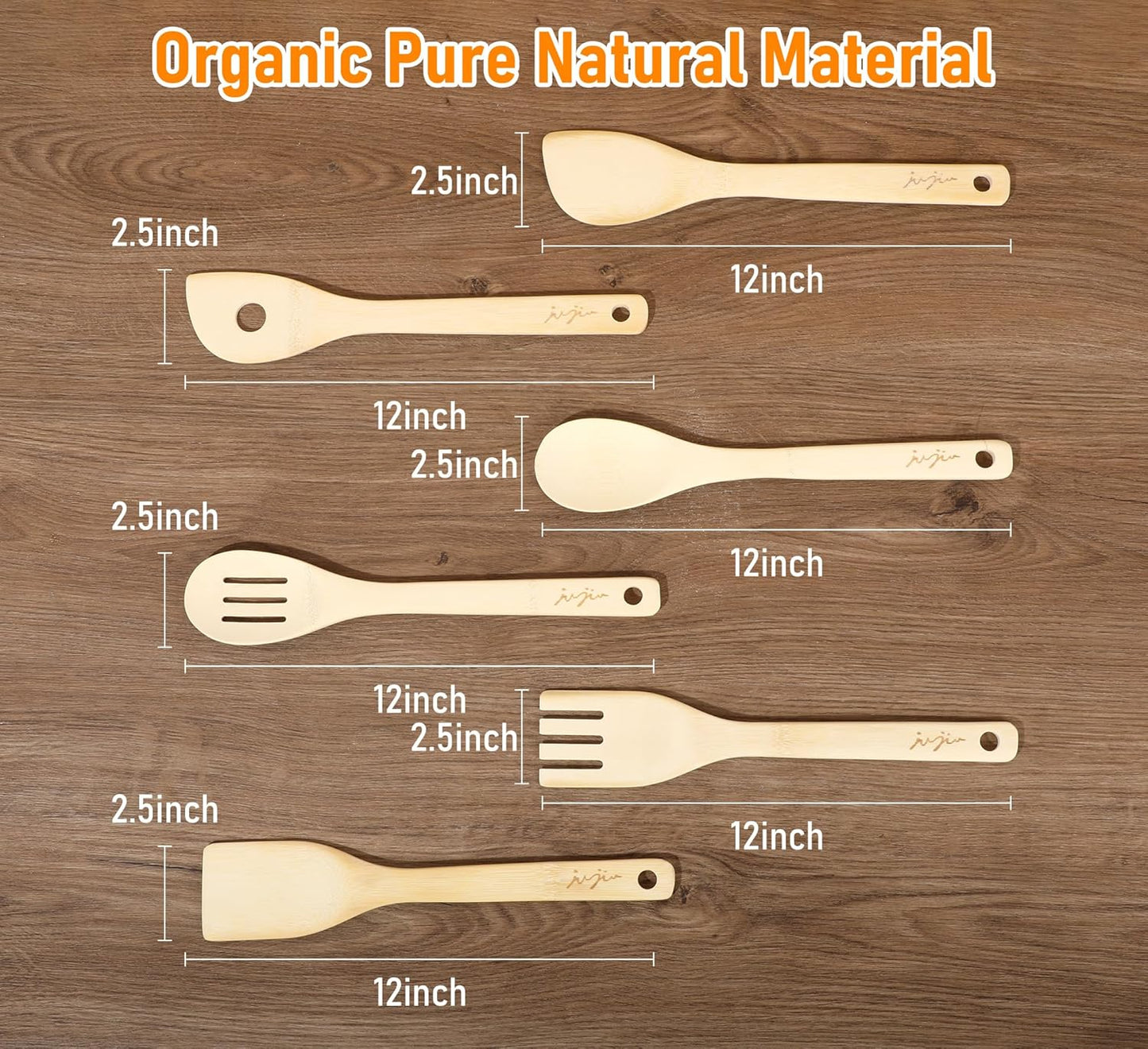 Wooden Spoons & Spatulas 6-Piece Bamboo Kitchen Utensil Set - Natural Material Scraper & Strainer Cooking Tools
