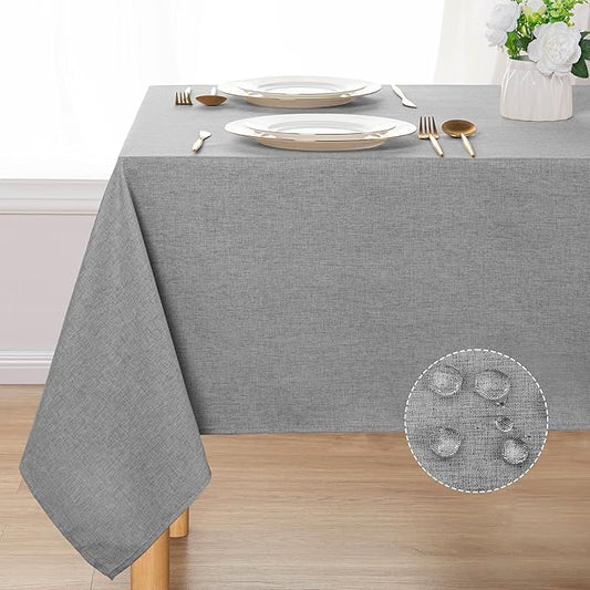DWCN Rectangle Faux Linen Tablecloth - Textured Waterproof Spill-Proof Wrinkle and Stain Resistant Table Cloth Decorative Fabric Farmhouse Table Cover for Kitchen Dining Party, 60 x 84 Inch, Grey