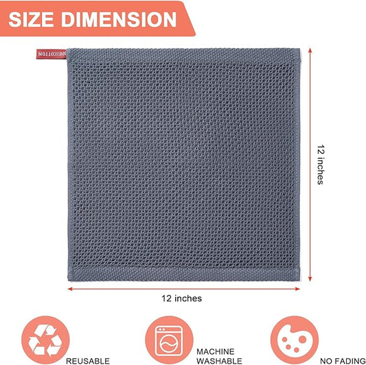 BOOMIBOO Kitchen Towels 6-Pack Kitchen Dish Cloths,100% Cotton Towels Waffle Weave, Ultra Soft Absorbent, Quick Drying, 12x12 Inches,Dark Grey