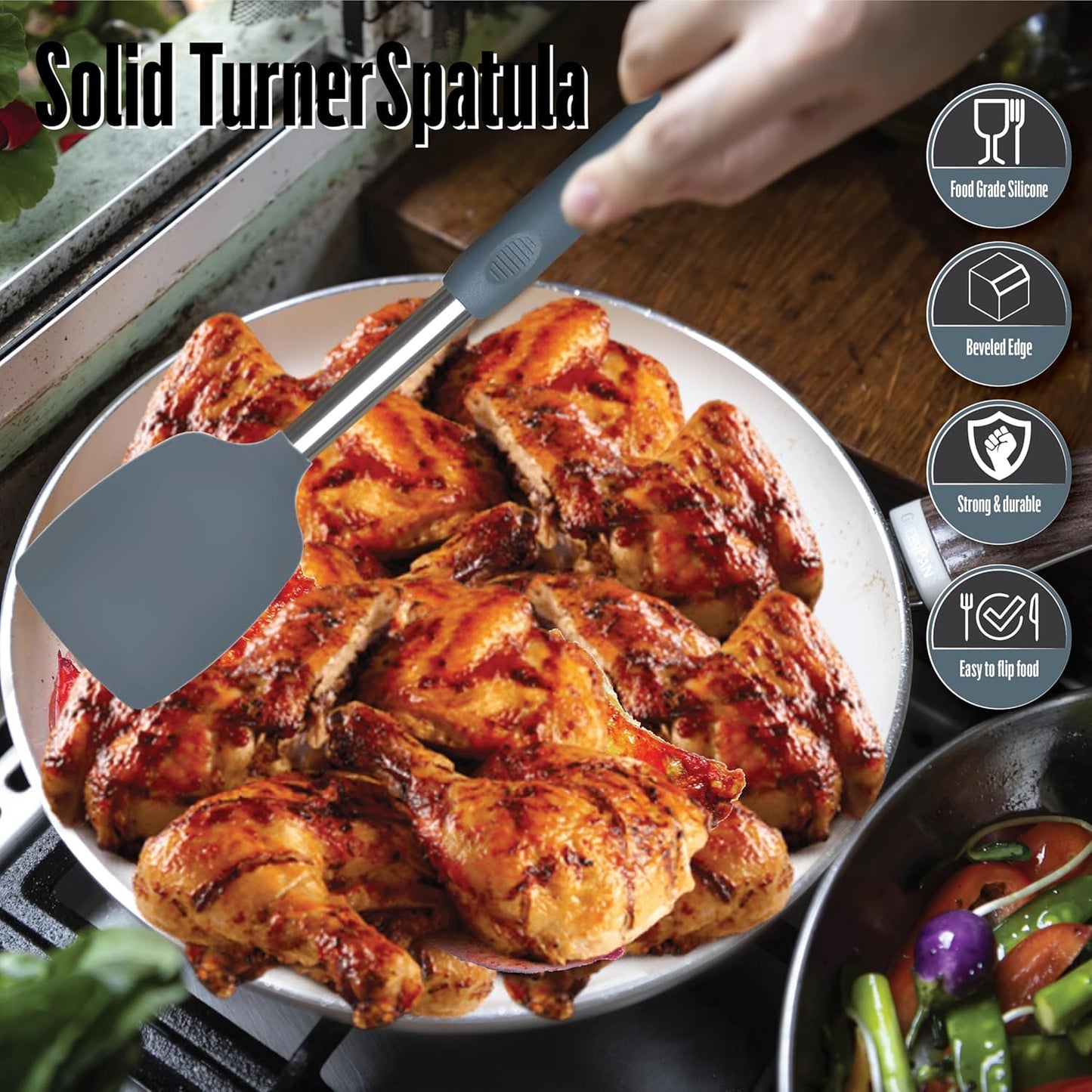 Silicone Spatulas set for kitchen use : Heat Resistant Turner & Slotted Silicone Spatula for Cooking, Non Toxic Kitchen Utensils, Ideal kitchen spatula turner for Eggs & Pancakes (Gray)