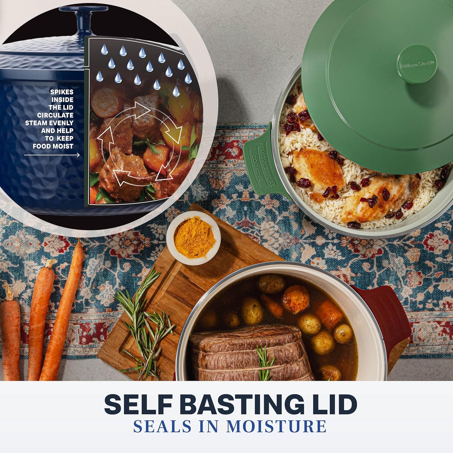 Gotham Steel Hammered 5 Qt Lightweight Dutch Oven Pot with Lid & Holders, Ceramic Non Toxic, Oven Safe & Even Heat Retaining Dutch Oven for Bread Baking Sourdough, Soup, 70% Lighter than Cast Iron