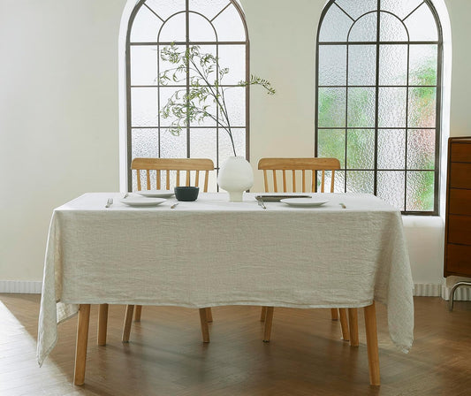 100% French Flax Linen Tablecloths Rectangle 144Lx60W Inch for Dinners, Parties, Easter, Halloween, Camping, Stone Washed, Textured, Machine Washable, 12-14 Sets (60''x144'', Natural Linen)