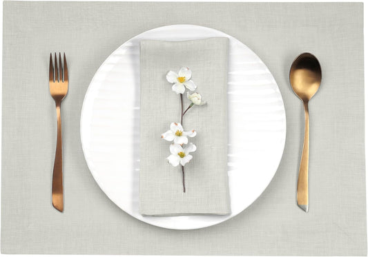 D'Moksha Homes Linen Placemats 14 x 19 Inch - Silver Grey Placemats Set of 6-100% Pure Linen Table Place Mats for Fall, Autumn and Halloween - Handcrafted and Machine Washable