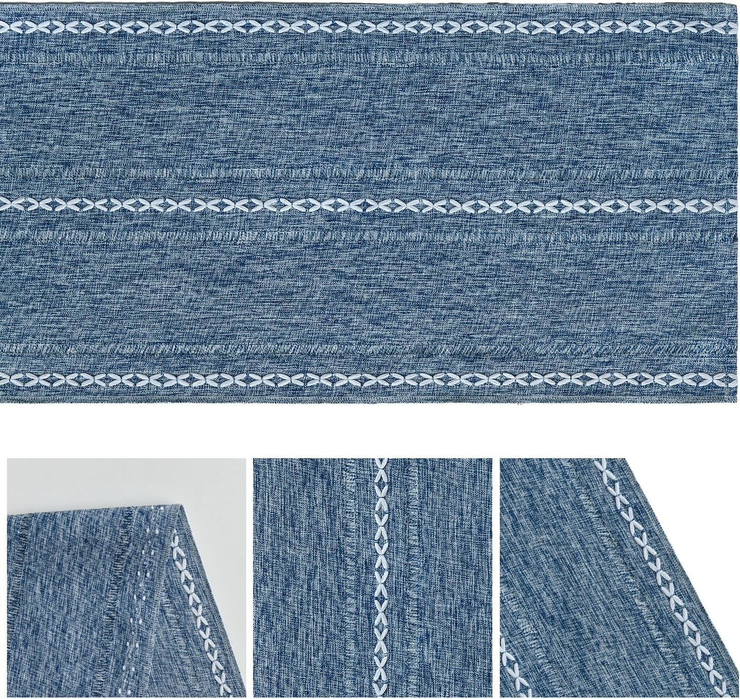 Artoid Mode Blue Rustic Cotton Linen Table Runner, Seasonal Embroidered Hollow Kitchen Dining Table Decoration for Home Party Decor 13x36 Inch