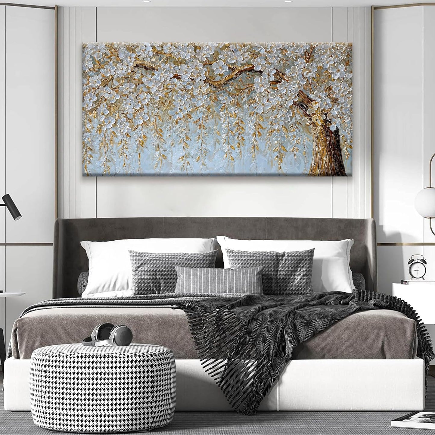 Suconvng Large Wall Art For Living Room Home Wall Decor Modern Canvas Art Wall Decor 29 X 58 Inches Elegant Flower White Wall Art Picture For Bedroom Office Artwork