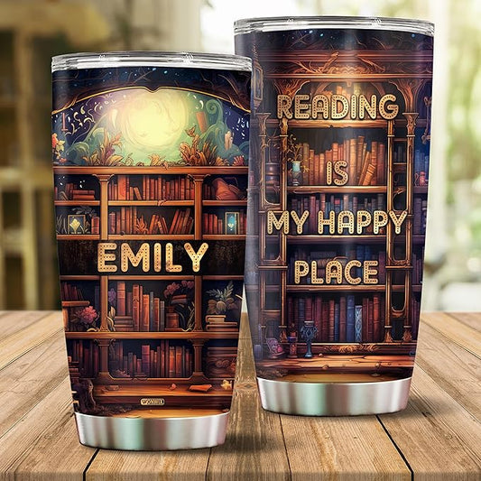 Personalized Book Lovers Tumbler Gifts for Librarian Book Lover Women Readers Bookworm 20oz Travel Cup Coffee Bookshelf Mug Stainless Steel Insulated with Lid