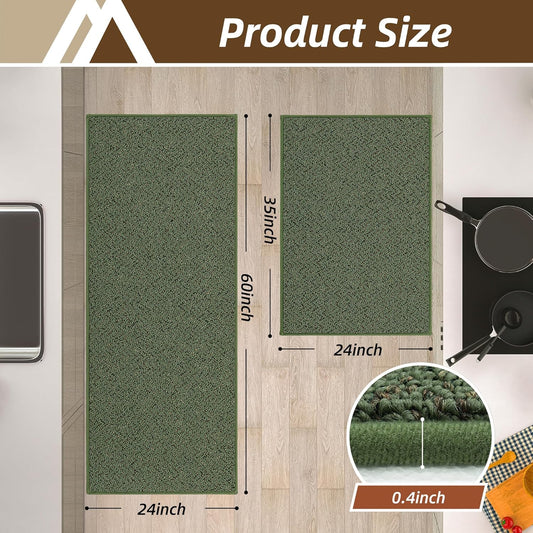 COSY HOMEER Kitchen Rugs Non Slip Washable 24"x36"+24"x60" Absorbent Kitchen Mats for Floor Stain Resistant Kitchen Runner Rug Sets of 2 Kitchen Floor Mats for Sink,Green