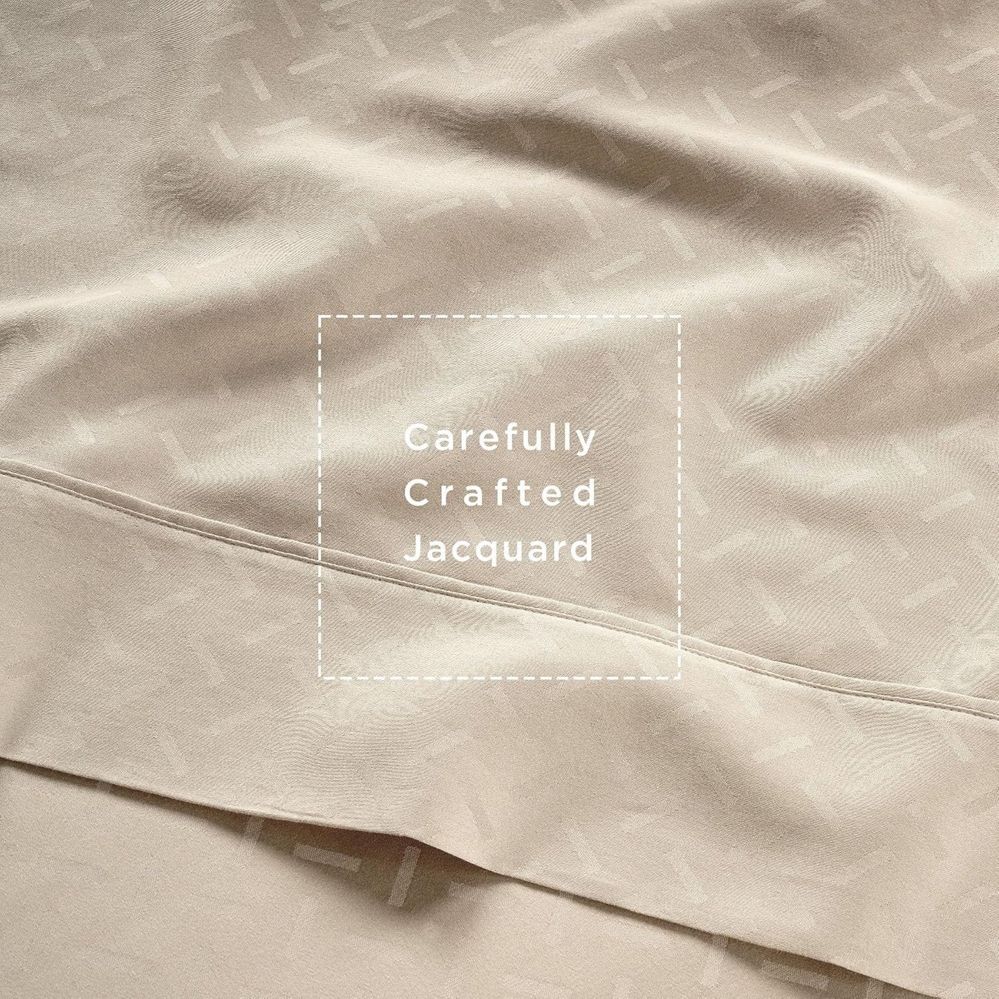 300 Thread Count Jacquard Astra Light Beige Queen Sheet Set - 100% Cotton Breathable Silky Soft Damask Sheets - 4 Pc Bed Sheet Set Elasticized Deep Pockets - Wrinkle Free Bedding Sheets by Threadmill