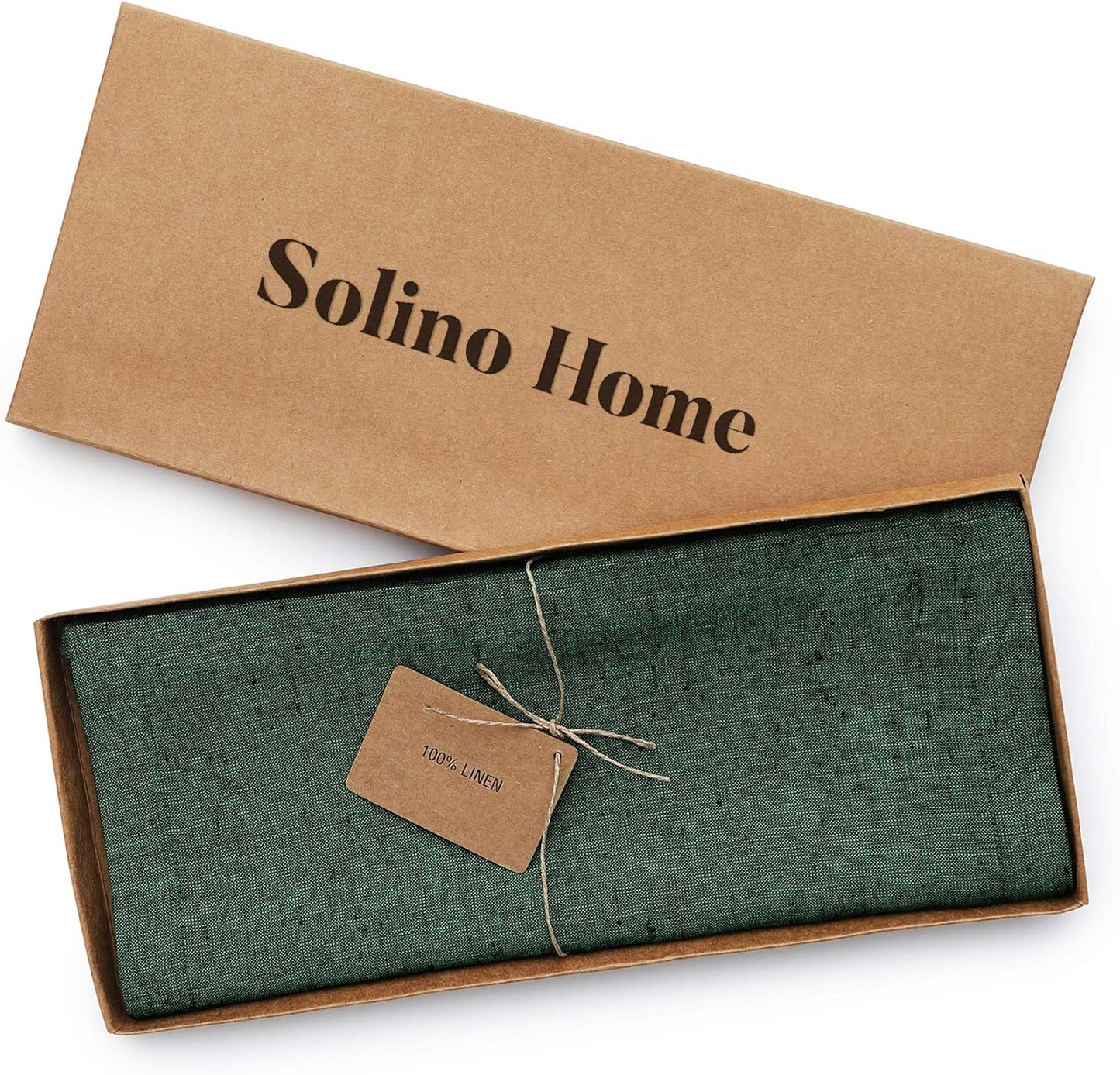 Solino Home Linen Table Runner 72 Inches Long - Athena, 100% Pure Linen Forest Green Dining Table Runner 14 x 72 Inch for Fall, Autumn, Thanksgiving, Christmas - Handcrafted and Machine Washable