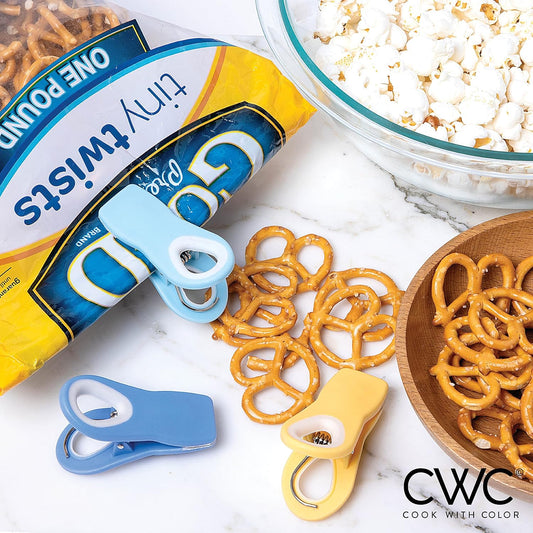 COOK WITH COLOR Bag Clips with Magnet- Food Clips, Chip Clips, Bag Clips for Food Storage with Airtight Seal Grip for Bread Bags, Snack Bags and Food Bags (Yellow and Blue, Pack of 10)