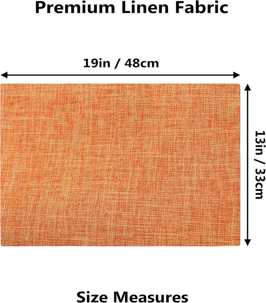 Demetex Fall Orange Placemats Set of 6 Linen Place Mats Modern Washable Table Plate Mats for Banquet Buffet Restaurant Dining Room, 13x19 inch, Orange