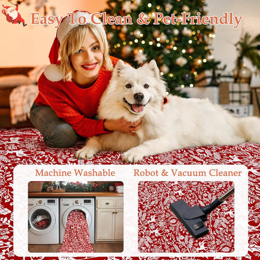 Christmas Runner Rugs 2x6 Machine Washable Hallway Rugs Low Pile Carpet Red Snowflake Non-Slip Indoor Doormat Christmas Deer Long Carpet for Bedroom Kitchen Entryway Bathroom Laundry Room