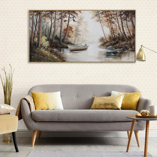 KLAKLA Vintage Framed Wall Art - Paintings with Frame Canvas Antique Wall Decor Retro Landscape Tree Picture for Living Room Prints Artwork for Walls Bedroom Office Home Decoration - 48x24 Inches