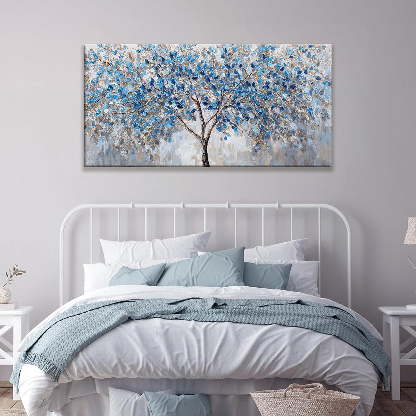 Canvas Wall Art Prints Decor Blue White Tree Leaves Wall Art For Living Room Ready To Hang Canvas Prints Wall Decor For Kitchen Bedroom Office 24x48 Inch