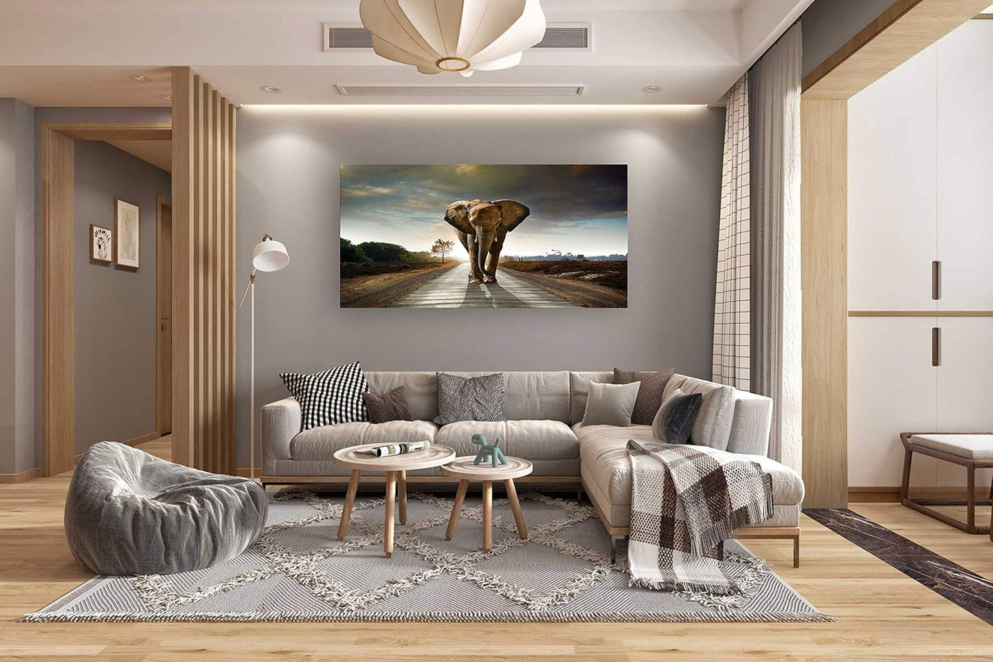 Muolunna D1262 Elephant Canvas Prints Wall Art Animals Photo Pictures Painting on Canvas Decor for Living Room Bedroom Home Office kitchen Wall Decor Stretched and Framed Grey Landscape Artwork