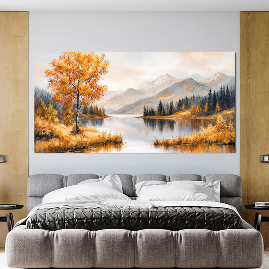 Large Wall Art Decor Art Work for Wall Decor Yellow Botanical Wall Art Prints Oversized Vintage Landscape Wall Art Decorations Lakeside Art Work for Walls Bedroom Ofiice Decor Aesthetic 29" X 58"