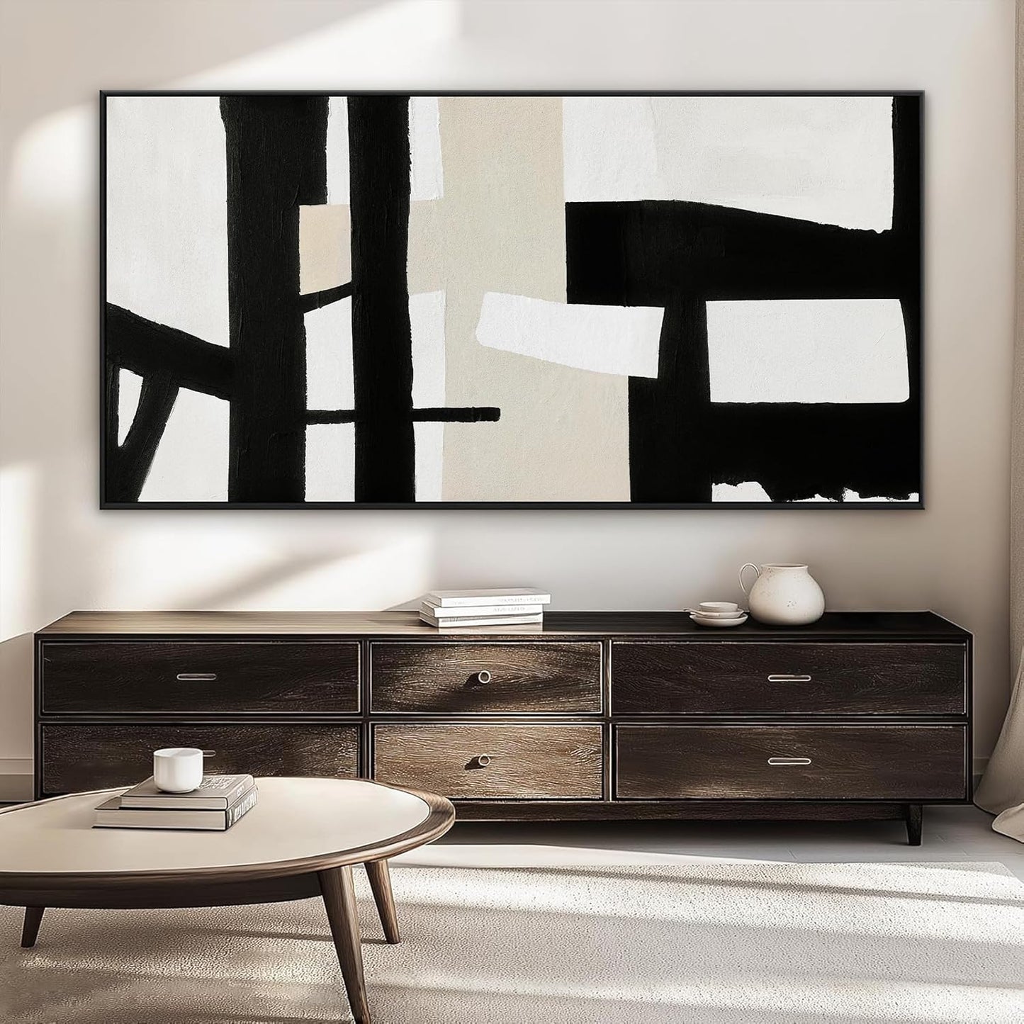 QSQ Large Abstract Wall Art For Living Room Prints Artwork Canvas Art Wall Decor Black White Wall Art Modern Painting Abstract Artwork Picture For Bedroom Home Office 29" x 58" With Framed