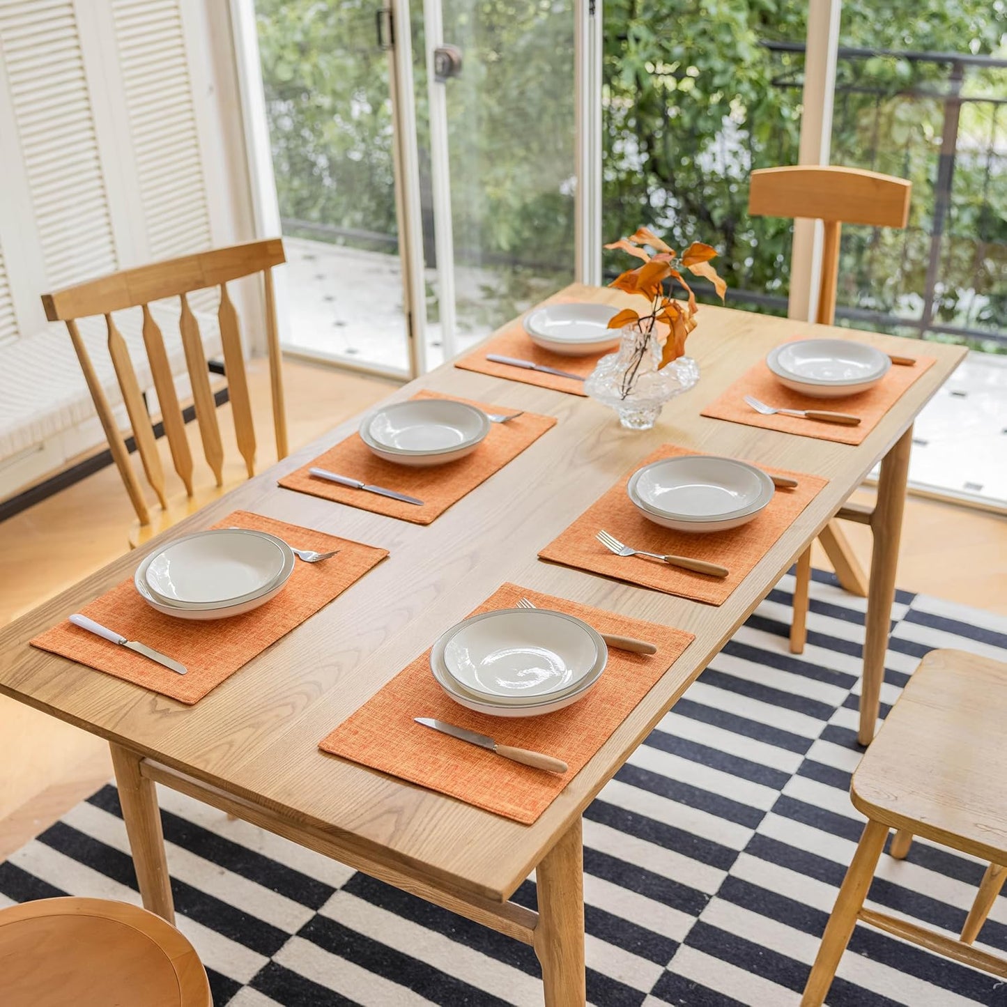 Demetex Fall Orange Placemats Set of 6 Linen Place Mats Modern Washable Table Plate Mats for Banquet Buffet Restaurant Dining Room, 13x19 inch, Orange