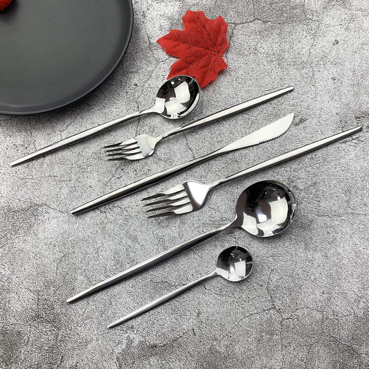 JASHII Silverware Set, Mirror Polished Silver Flatware Cutlery Set Service for 4, Shiny Finish 24 Pieces Stainless Steel Utensils Set Dinner Knife Fork Spoon Dessert Fork Salad Spoon Dishwasher Safe