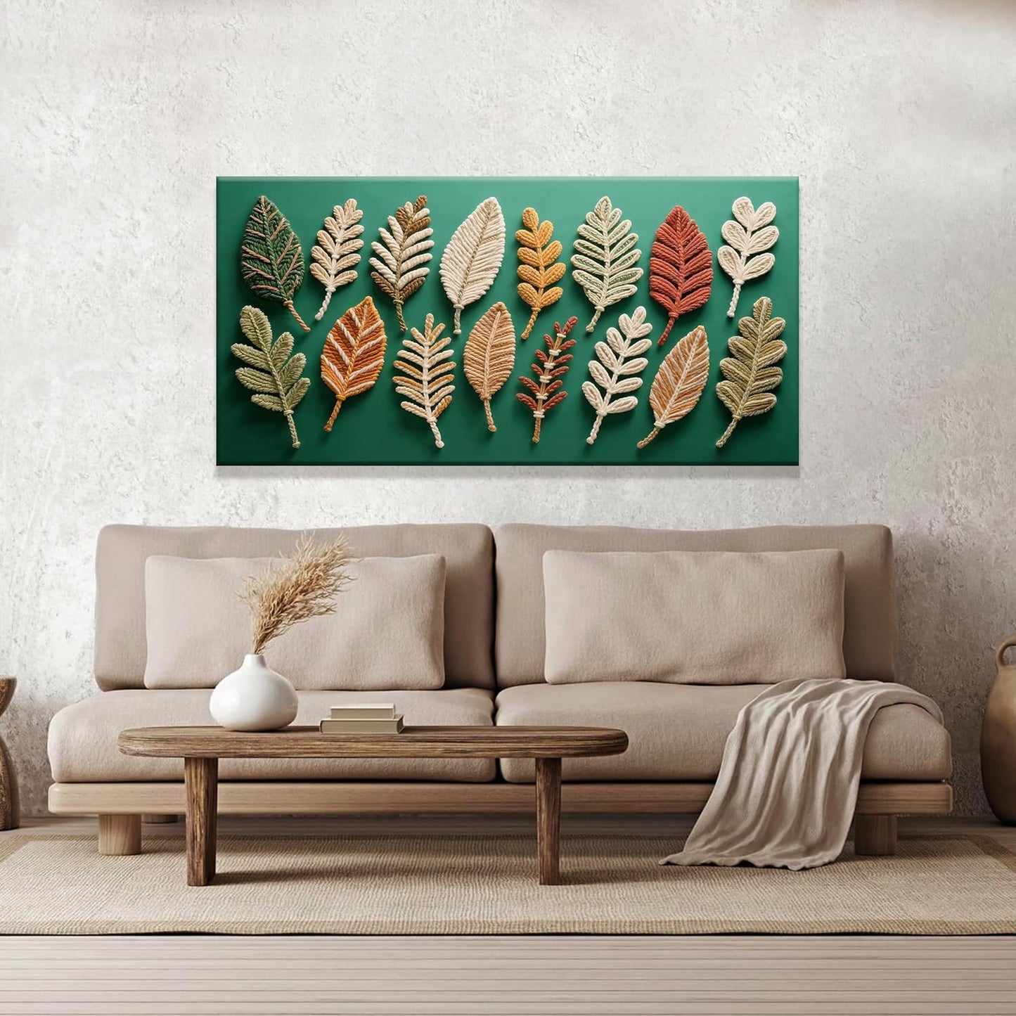 Tsomzxng Boho Wall Art For Living Room Modern Bohemian Feather Wall Decor Prints Artwork Canvas Art Wall Decor Painting Green Wall Art Picture For Bedroom Apartment Home Artwork 24 X 48 Inch