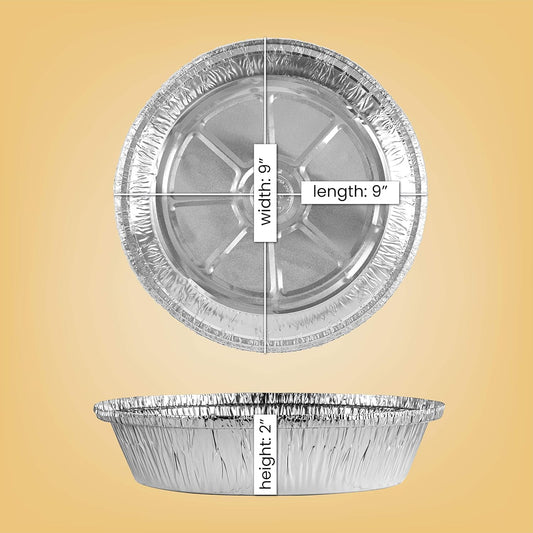 PLASTICPRO 9'' Inch Round Tin Foil Pans Disposable Aluminum, Freezer & Oven Safe - For Baking, Cooking, Storage, Roasting, & Reheating, Pack of 100