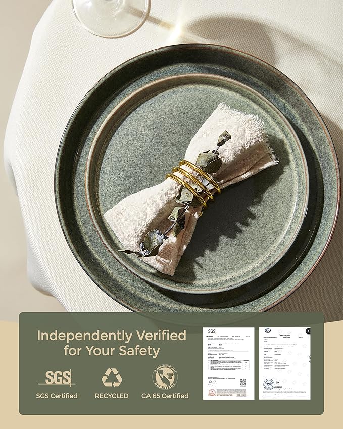 Dinnerware Sets, Microwave Safe Plates and Bowls Sets, Dishes Set for 4, Chip & Scratch Resistant Dinner Set, Reactive Glazed Farmhouse Dishware Sets, Green Wheat