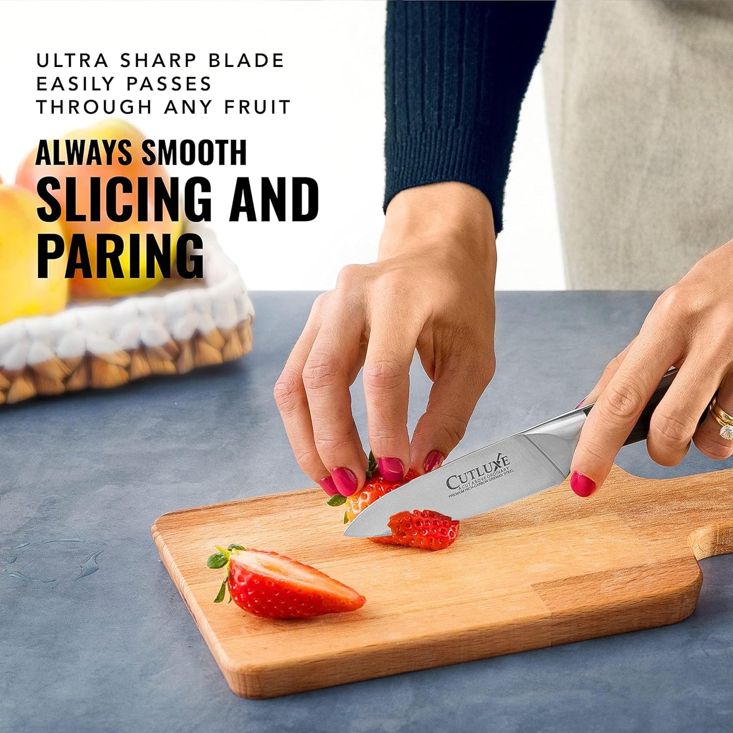 Cutluxe Paring Knife, 3.5" Small Kitchen Peeling Knife with Razor Sharp Blade – High Carbon German Steel, Full Tang, Ergonomic Handle Design – Artisan Series