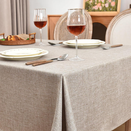 Fitable Faux Linen Tablecloths Rectangle 60 x 102 Inch - 6 Pack Neutral Table Clothes for 6 Foot Tables, Nature Faux Burlap Table Covers for Dining, Party, Wedding, Banquet, Buffet