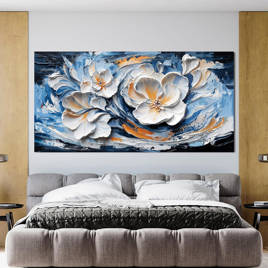 Large Canvas Wall Art Decor Wall Art Pictures for Living Room Abstract Canvas Art Wall Decor Blue White Wall Art Prints Oversized Flower Wall Art Decorations Bederoom Office Home Decor 29" X 58"