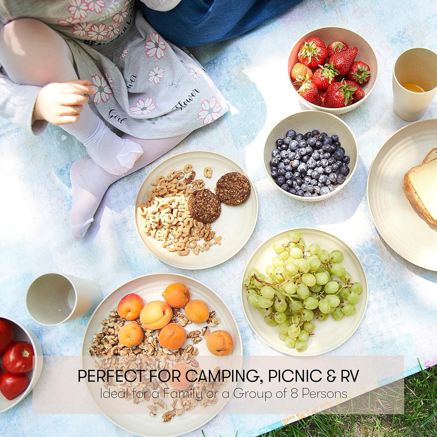 Wheat Straw Dinnerware Sets | Unbreakable Dinnerware Sets | Dishwasher Microwave Safe Dinnerware | Eco Friendly Non Breakable Dinnerware Sets | RV Outdoor Camping (Beige, Service for 8 (32 pcs))