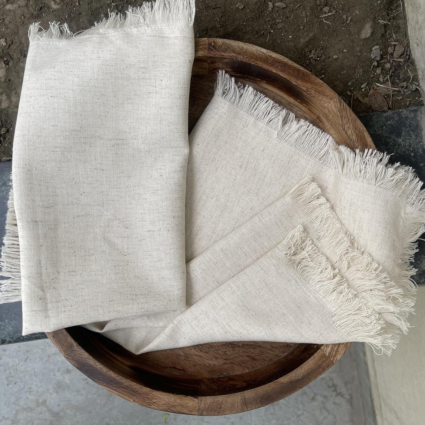 Linen Cloth Napkins - Set of 12 18x18 Cotton Dinner Napkins with Fringes, Mitered Corners, Machine Washable - Ideal for Weddings & Cocktail Parties