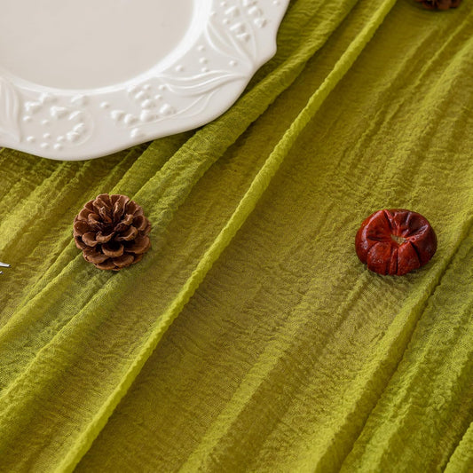 3pcs Moss Green Cheesecloth Table Runner Gauze 120 Inch 10 FT Rustic Boho Cheese Cloth Runner for Wedding Baby Shower Bridal Shower Birthday Party Long Sheer Home Decorations